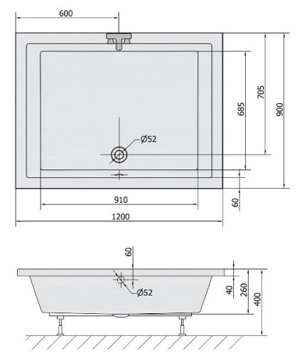 Polysan Deep 120x90 cm magasított zuhanytálca