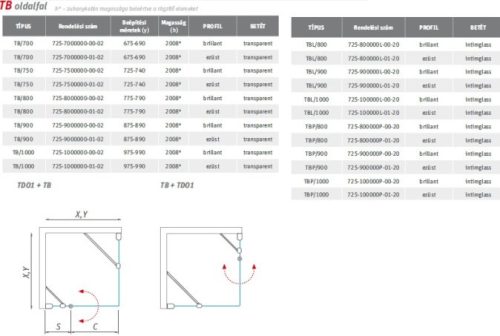 TB+TCO1 80x100 szögletes nyílóajtós zuhanykabin méretei