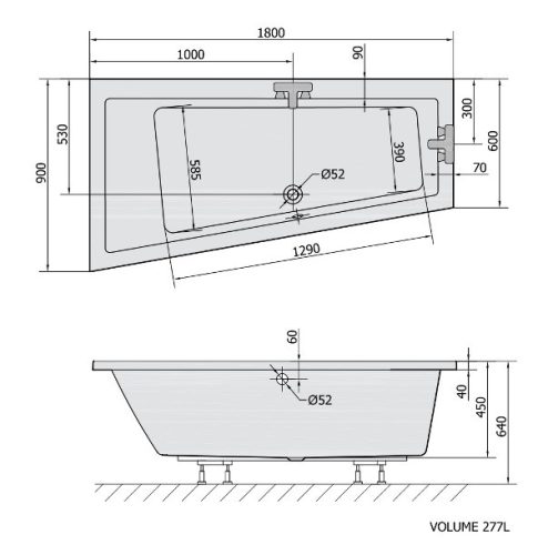 Polysan Andra 180x90 aszimmetrikus akril kád matt fekete