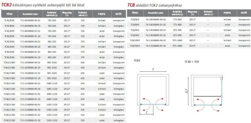 TCN2+TCB 120x100 szögletes, nyílóajtós zuhanykabin méretek