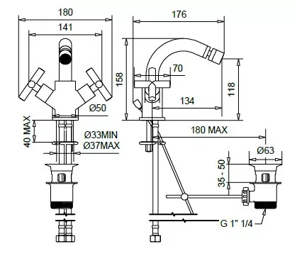 Rodos bidet csaptelep 7344, króm méretei