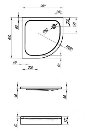 Ontex 90x90 íves akril zuhanytálca méretei