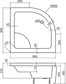 Viki Lux 90 íves magasított zuhanytálca méretei