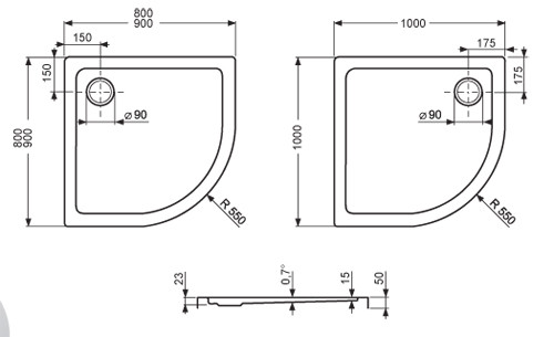 Flat Round 90 íves zuhanytálca méretei