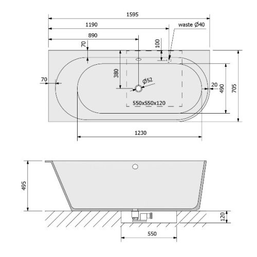 Sussi L 150x70 cm szabadon álló öntött márvány kád méretei