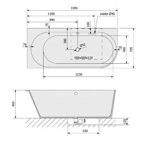 Sussi L 150x70 cm szabadon álló öntött márvány kád méretei