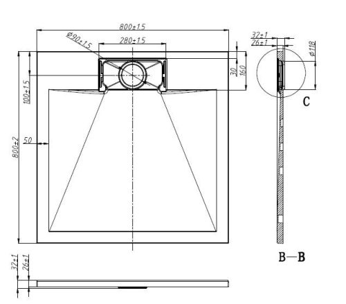 Sanotechnik SMC 80x80 cm méretre vágható zuhanytálca fekete