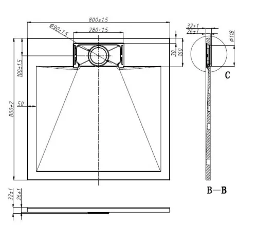 Sanotechnik SMC 80x80 cm méretre vágható zuhanytálca fekete