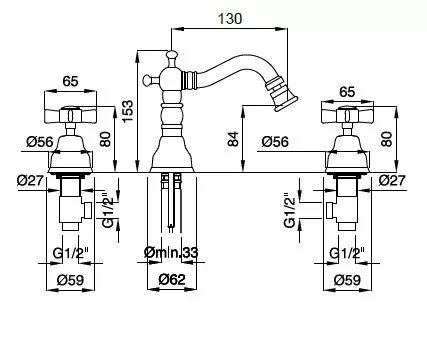 Princeton bidet csaptelep 825, króm méretei