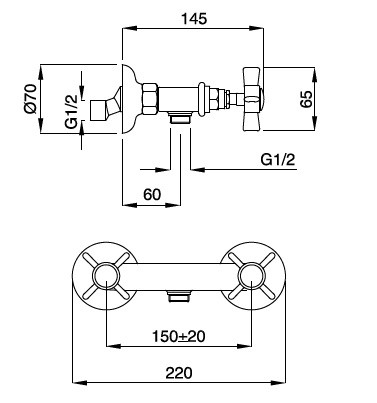 Princeton zuhany csaptelep 846, króm méretei