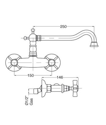 Princeton fali mosogató csaptelep 852 méretei