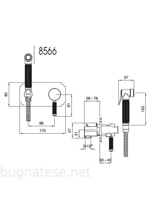 Athena fali bidet csaptelep 8566 méretei
