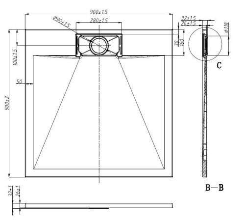 Sanotechnik SMC 90x90 cm méretre vágható zuhanytálca fekete