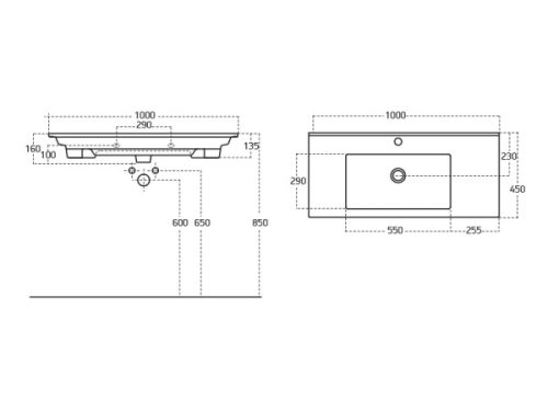 Atria 100x47 cm mosdó méretei