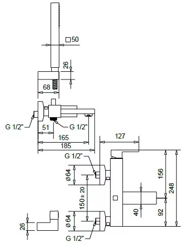 Bugnatese Tetris kádtöltő csaptelep zuhanyszettel 9102