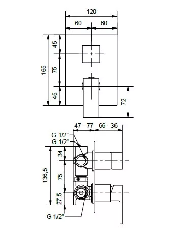 Tetris falsík alatti zuhany csaptelep 3 állású váltóval méretei