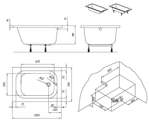 Mini 100x70 akril kád méretei