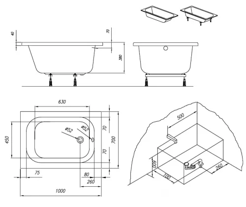 Mini 100x70 akril kád méretei