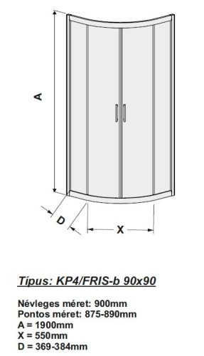 Sanplast KP4/FRIS-b-90-S 90x90 íves zuhanykabin