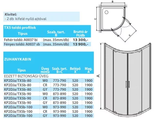 Sanplast  KP2DJa/TX5b 100x100 íves nyílóajtós zuhanykabin