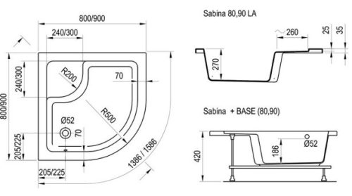Ravak Sabina 90 LA íves magasított zuhanytálca