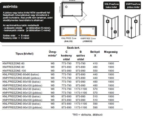 Sanplast KN/FreeZone Black 100x90 szögletes zuhanykabin