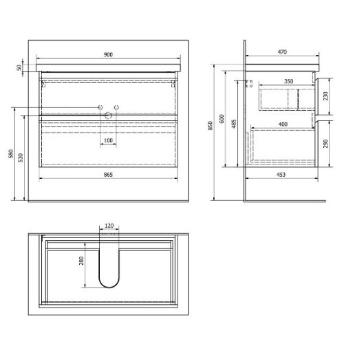 Aqualine Altair 90 cm alsóbútor mosdóval matt fekete