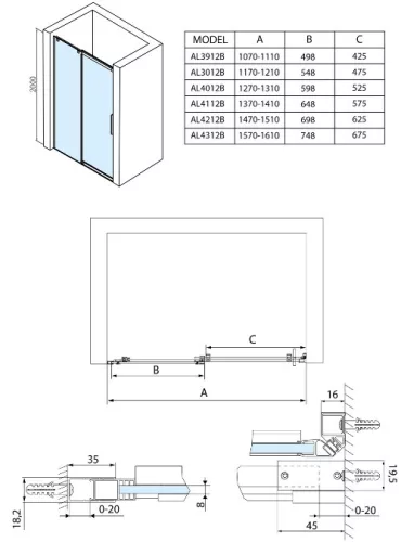 Polysan Altis Line Black 130 cm tolóajtós zuhanyajtó