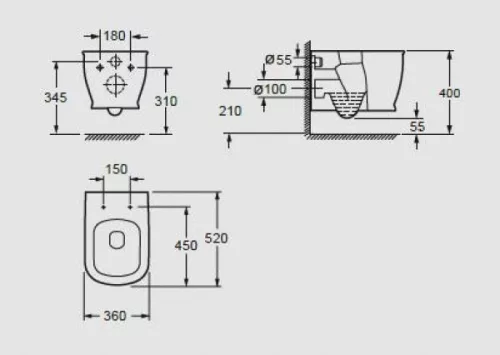 Arezzo Charlton Rimless függesztett WC méretei
