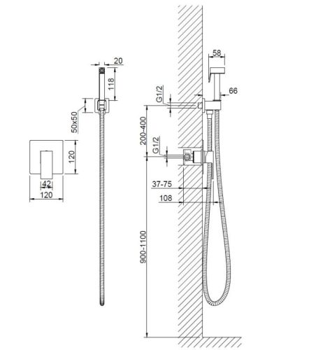 Arezzo Cubefield bidet csaptelep kézi zuhannyal