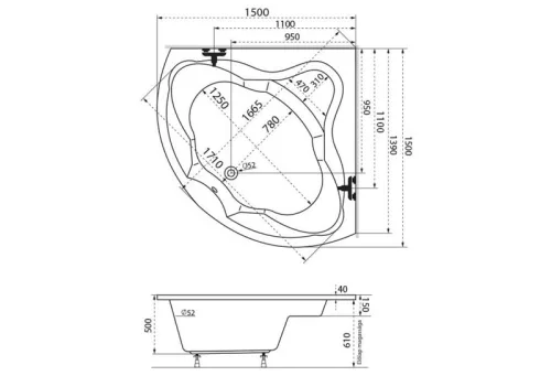 Ancona 150x150 Wellness hidromasszázs kád méretei