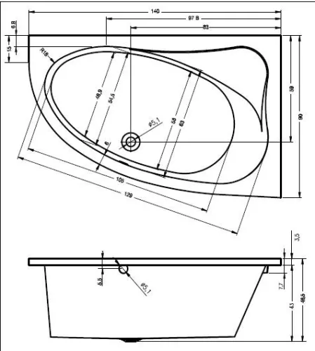 Lyra 140x90 akril kád méretei