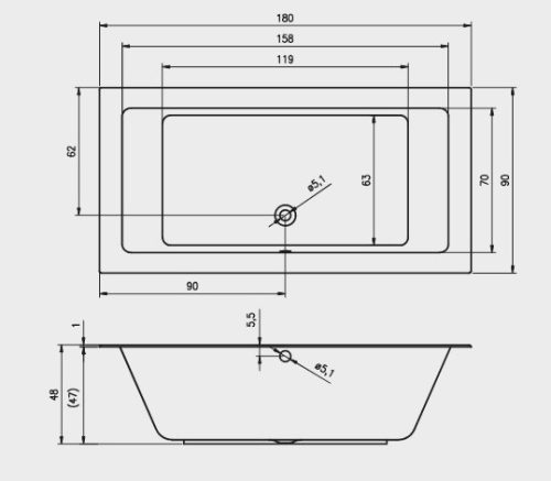 Lugo 180x90 normál akril kád méretei