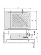 Bzs/CL 100x80 akril magasított zuhanytálca méret rajz