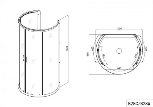 Sanotechnik B28C 100x85 kör alakú zuhanykabin