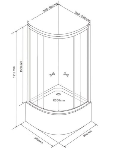 Arlen 90x90 Íves zuhanykabin méretei