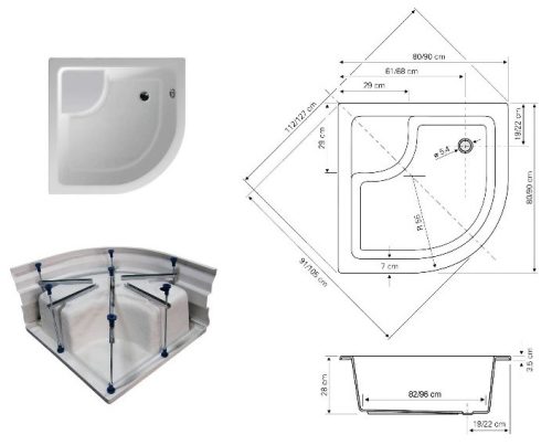 C93 mély zuhanytálca méretei