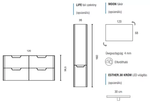 Life 120 cm komplett fürdőszobabútor