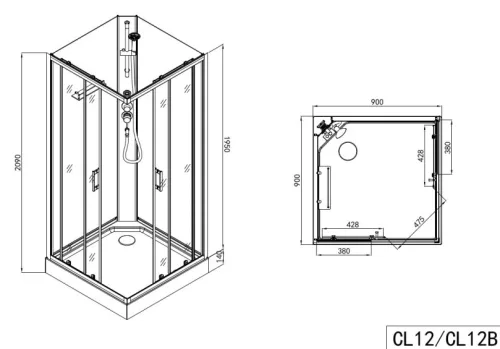 Sanotechnik Denver Black 90x90 hátfalas komplett hidromasszázs zuhanykabin