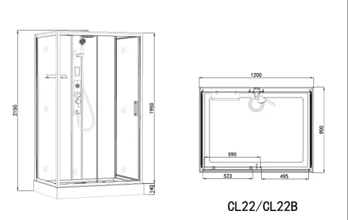 Sanotechnik Boston Black 120x90 hátfalas komplett hidromasszázs zuhanykabin