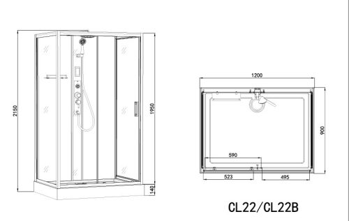 Sanotechnik Boston 120x90 hátfalas komplett hidromasszázs zuhanykabin
