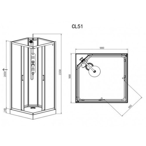 Sanotechnik Epic 2 90x90 cm hátfalas komplett hidromasszázs zuhanykabin