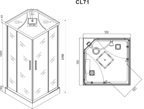 Sanotechnik Trend 2 90x90 szögletes hátfalas komplett hidromasszázs zuhanykabin