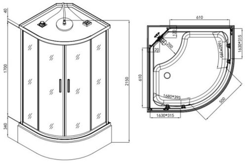Sanotechnik Vita 90x90 hátfalas komplett hidromasszázs zuhanykabin
