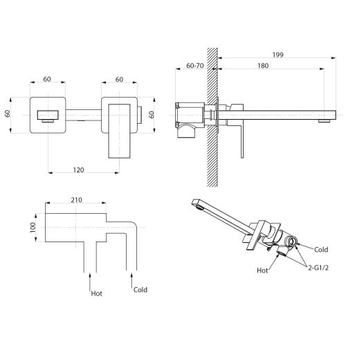Sapho Cubemix fali mosdó csaptelep