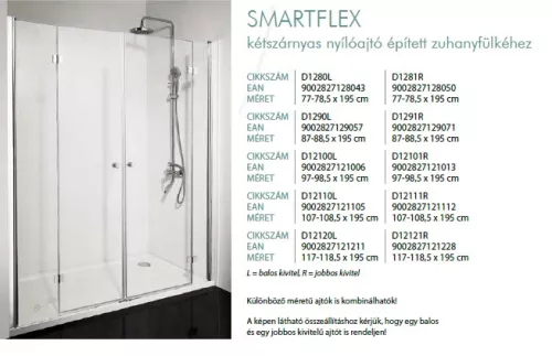 Smartflex 220 kétszárnyú nyílóajtós zuhanyajtó