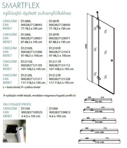Smartflex 120 nyílóajtós zuhanyajtó