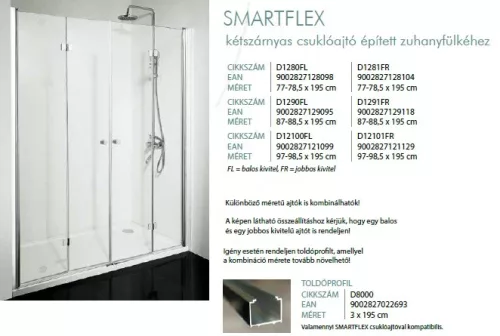 Smartflex 160 kétszárnyú csuklóajtós zuhanyajtó