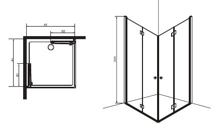 Smartflex 80x80 szögletes két csuklóajtós zuhanykabin méretei