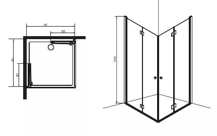 Smartflex 80x80 szögletes két csuklóajtós zuhanykabin méretei